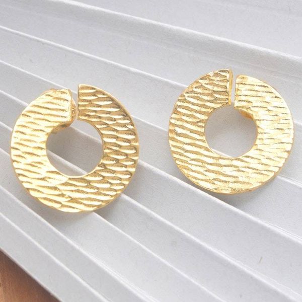 Alternate image for Round Hammered 18k Gold-Plated Brass Button Earrings Golden Donut Dame