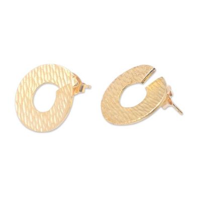 Alternate image for Round Hammered 18k Gold-Plated Brass Button Earrings Golden Donut Dame