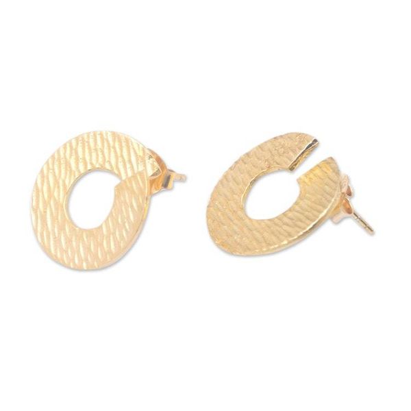 Alternate image for Round Hammered 18k Gold-Plated Brass Button Earrings Golden Donut Dame