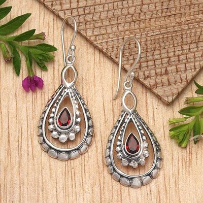 Alternate image for Sterling Silver and Garnet Dangle Earrings from Indonesia Drop of Red