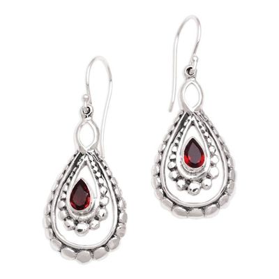 Alternate image for Sterling Silver and Garnet Dangle Earrings from Indonesia Drop of Red