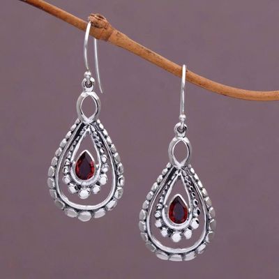 Alternate image for Sterling Silver and Garnet Dangle Earrings from Indonesia Drop of Red