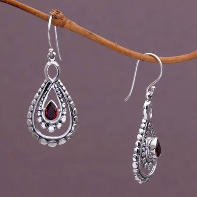 Alternate image for Sterling Silver and Garnet Dangle Earrings from Indonesia Drop of Red