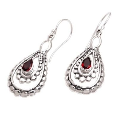 Alternate image for Sterling Silver and Garnet Dangle Earrings from Indonesia Drop of Red