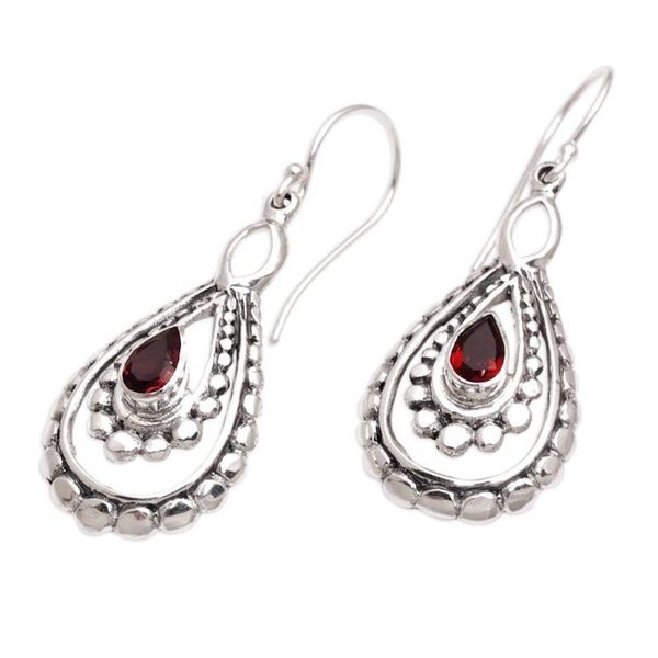 Alternate image for Sterling Silver and Garnet Dangle Earrings from Indonesia Drop of Red