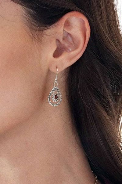Alternate image for Sterling Silver and Garnet Dangle Earrings from Indonesia Drop of Red