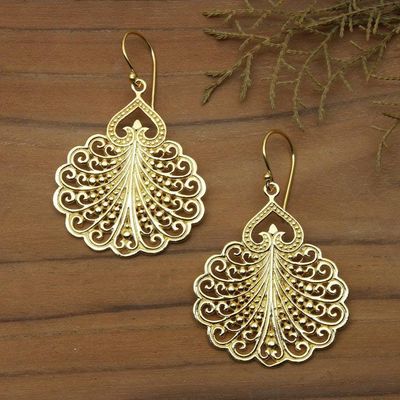 Alternate image for Fan Pattern Gold Plated Sterling Silver Dangle Earrings Peacocks Tail