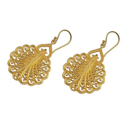 Alternate image for Fan Pattern Gold Plated Sterling Silver Dangle Earrings Peacocks Tail