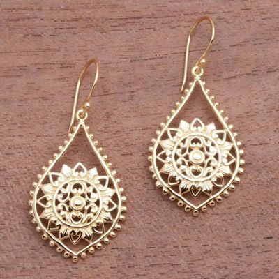 Alternate image for Sun Pattern Gold Plated Sterling Silver Dangle Earrings Jagaraga Sun