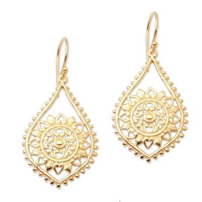 Alternate image for Sun Pattern Gold Plated Sterling Silver Dangle Earrings Jagaraga Sun