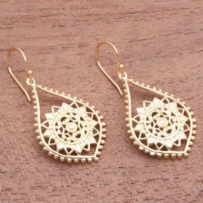 Alternate image for Sun Pattern Gold Plated Sterling Silver Dangle Earrings Jagaraga Sun