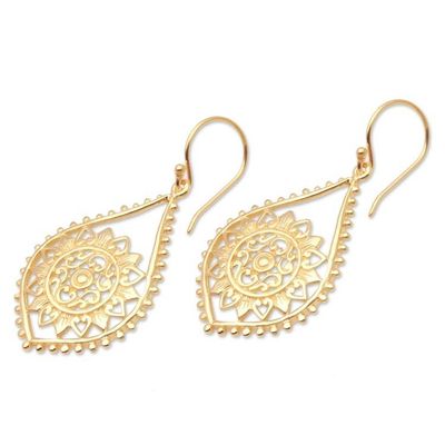 Alternate image for Sun Pattern Gold Plated Sterling Silver Dangle Earrings Jagaraga Sun
