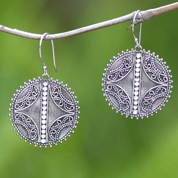 Alternate image for Balinese Sterling Silver Disc Dangle Earrings Here and Now