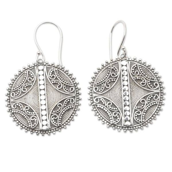 Alternate image for Balinese Sterling Silver Disc Dangle Earrings Here and Now