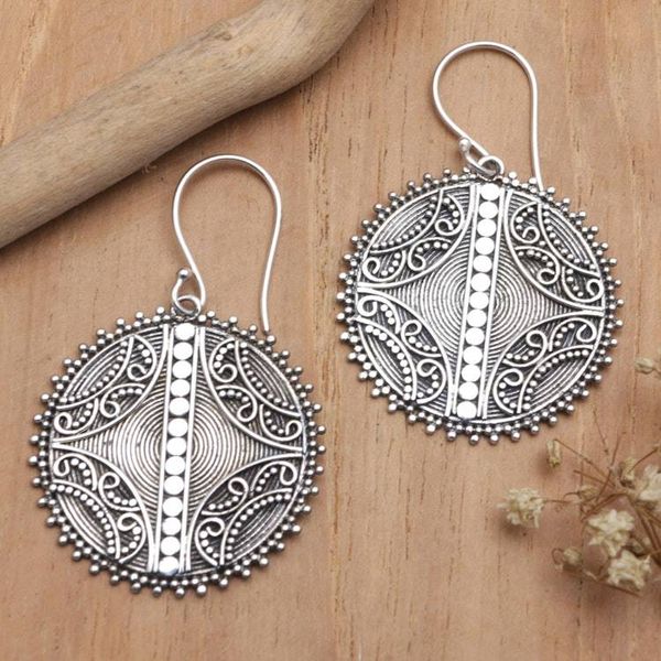 Alternate image for Balinese Sterling Silver Disc Dangle Earrings Here and Now