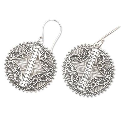 Alternate image for Balinese Sterling Silver Disc Dangle Earrings Here and Now
