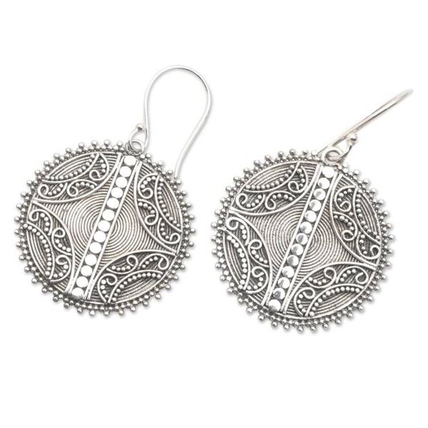 Alternate image for Balinese Sterling Silver Disc Dangle Earrings Here and Now