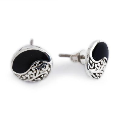 Alternate image for Folk Art-Inspired Floral Sterling Silver Button Earrings Yin-Yang Blooms