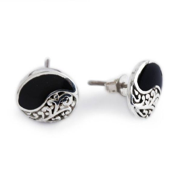 Alternate image for Folk Art-Inspired Floral Sterling Silver Button Earrings Yin-Yang Blooms