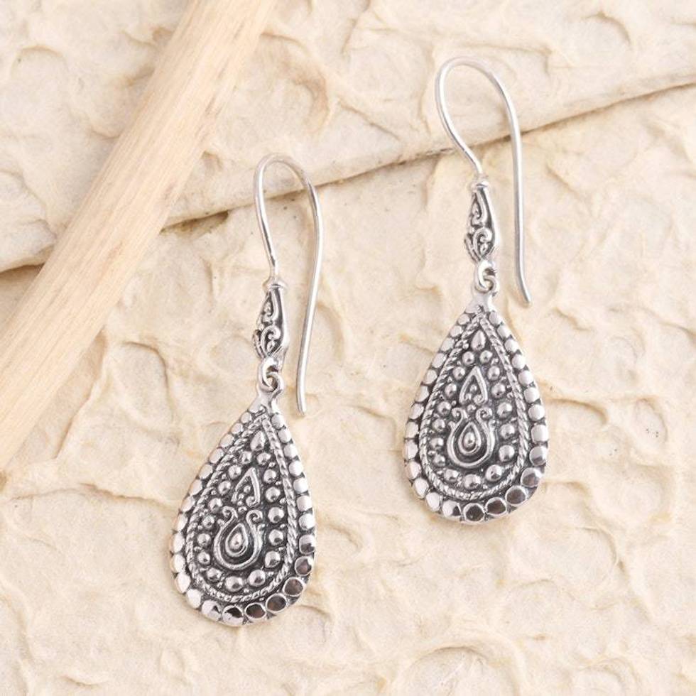 Sterling Silver Water Droplet Dangle Earrings 'Fog Tears'
