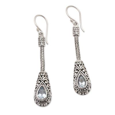 Alternate image for Traditional Balinese One-Carat Blue Topaz Dangle Earrings Celuk Tears