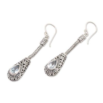 Alternate image for Traditional Balinese One-Carat Blue Topaz Dangle Earrings Celuk Tears