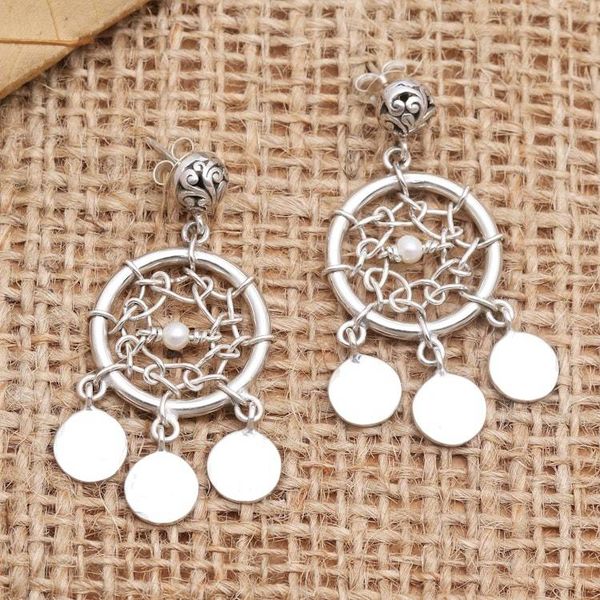 Alternate image for Sterling Silver Dreamcatcher Dangle Earrings Dream Charmer in White