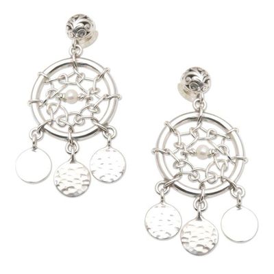 Alternate image for Sterling Silver Dreamcatcher Dangle Earrings Dream Charmer in White