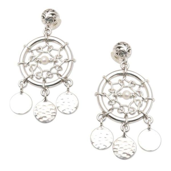 Alternate image for Sterling Silver Dreamcatcher Dangle Earrings Dream Charmer in White