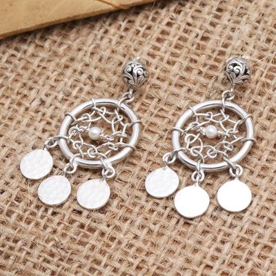 Alternate image for Sterling Silver Dreamcatcher Dangle Earrings Dream Charmer in White