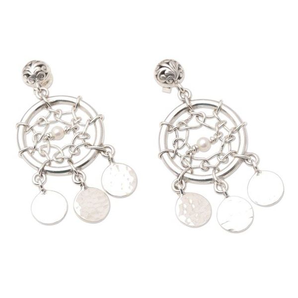 Alternate image for Sterling Silver Dreamcatcher Dangle Earrings Dream Charmer in White