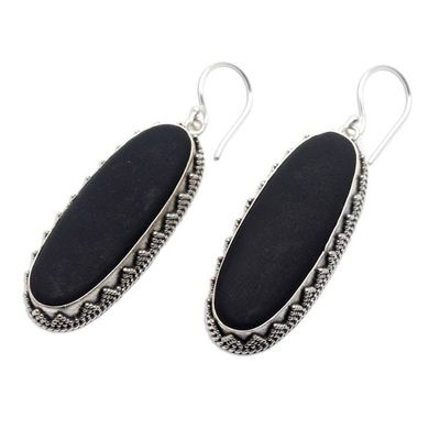 Alternate image for Sterling Silver Dangle Earrings with Lava Stone from Bali Batur at Night