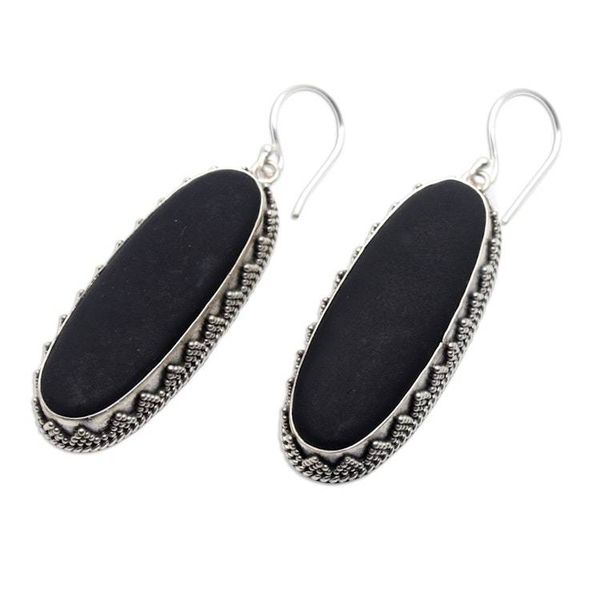 Alternate image for Sterling Silver Dangle Earrings with Lava Stone from Bali Batur at Night
