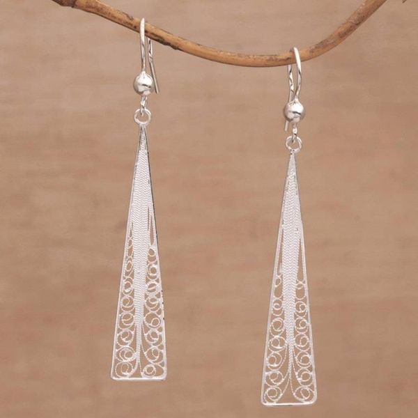Alternate image for Handmade Silver Filigree Dangle Earrings from Bali Angelic Vines