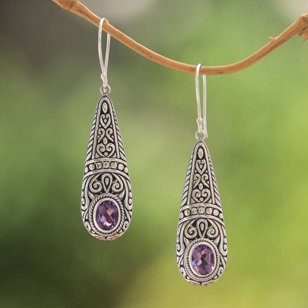 Alternate image for Sparkling Amethyst Dangle Earrings from Bali Sparkling Journey