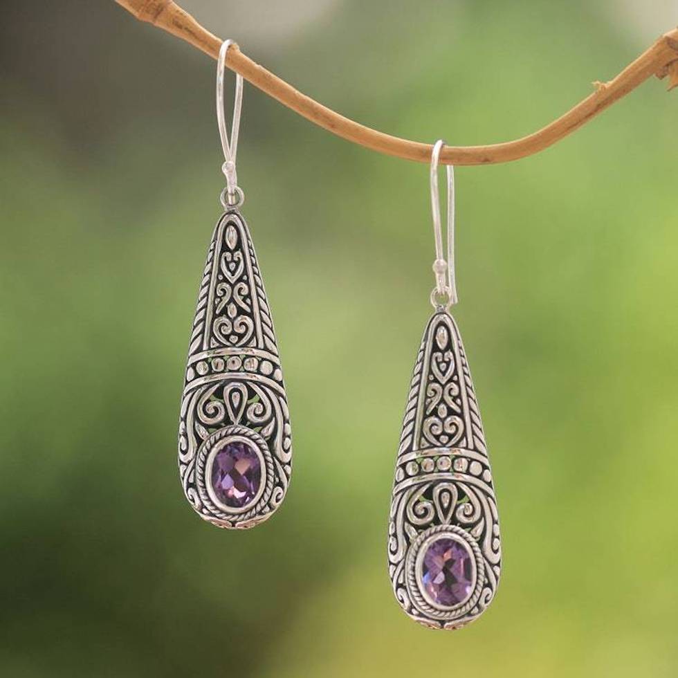 Sparkling Amethyst Dangle Earrings from Bali 'Sparkling Journey'