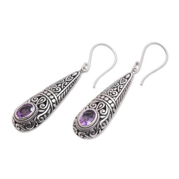 Alternate image for Sparkling Amethyst Dangle Earrings from Bali Sparkling Journey