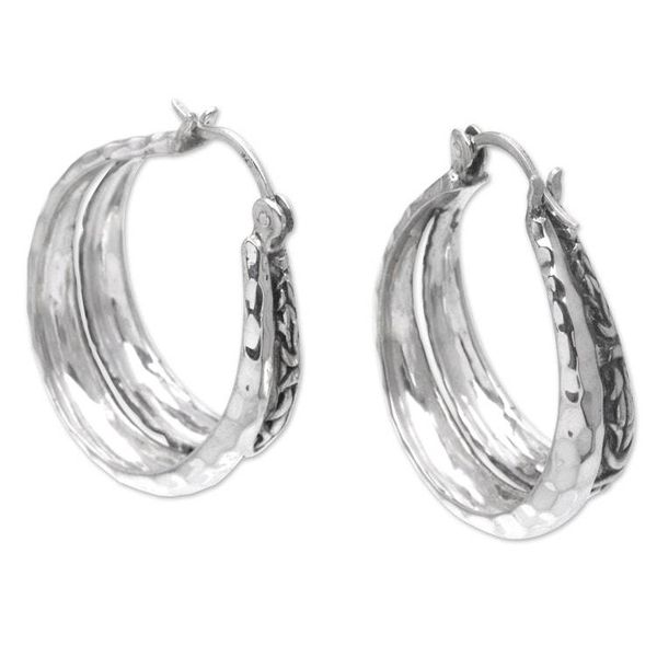 Alternate image for Sterling Silver Fashion Hoop Earrings from Bali Layer of Life