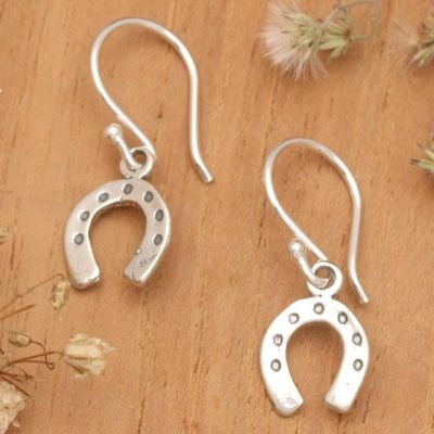 Primary image for Polished Horseshoe-Shaped Sterling Silver Dangle Earrings Equestrian Luck