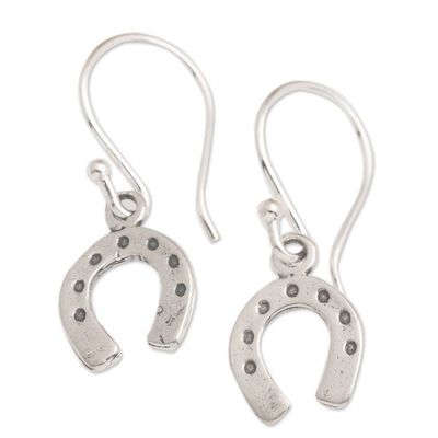 Alternate image for Polished Horseshoe-Shaped Sterling Silver Dangle Earrings Equestrian Luck