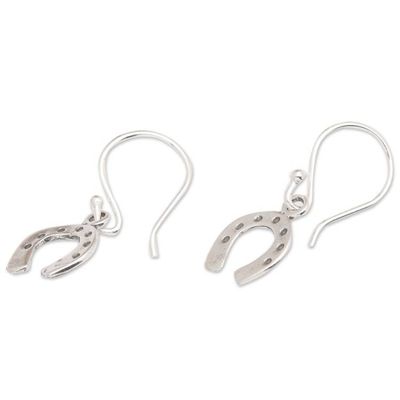 Alternate image for Polished Horseshoe-Shaped Sterling Silver Dangle Earrings Equestrian Luck
