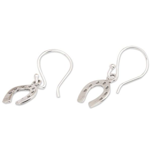 Alternate image for Polished Horseshoe-Shaped Sterling Silver Dangle Earrings Equestrian Luck