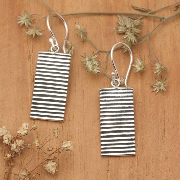 Alternate image for Modern Striped Rectangle Sterling Silver Dangle Earrings Tomorrows Bridge