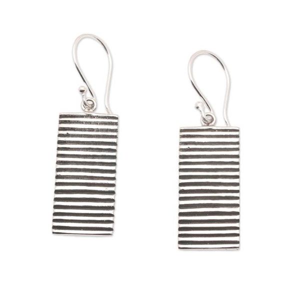 Alternate image for Modern Striped Rectangle Sterling Silver Dangle Earrings Tomorrows Bridge
