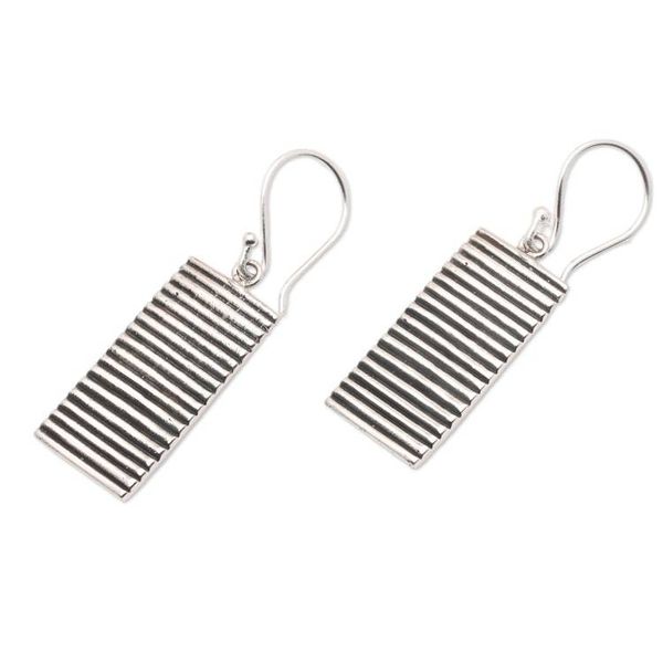 Alternate image for Modern Striped Rectangle Sterling Silver Dangle Earrings Tomorrows Bridge