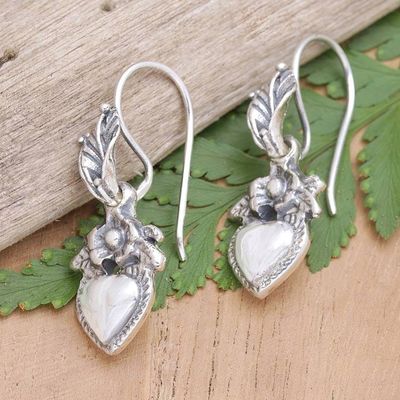Primary image for Sterling Silver Dangle Earrings with Floral Motif from Bali Flower in Love