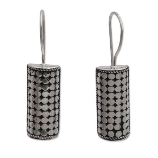 Alternate image for Sterling Silver Circle Motif Drop Earrings from Bali Dotted Pillars