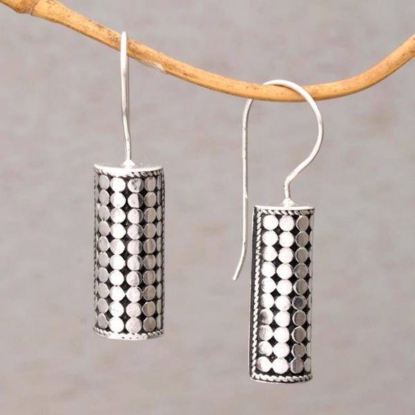 Alternate image for Sterling Silver Circle Motif Drop Earrings from Bali Dotted Pillars
