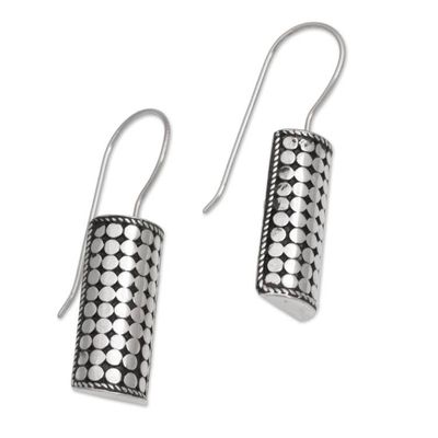Alternate image for Sterling Silver Circle Motif Drop Earrings from Bali Dotted Pillars
