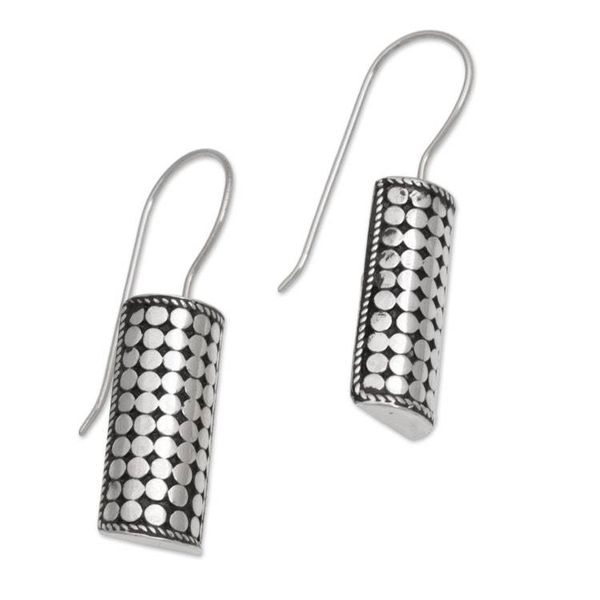 Alternate image for Sterling Silver Circle Motif Drop Earrings from Bali Dotted Pillars